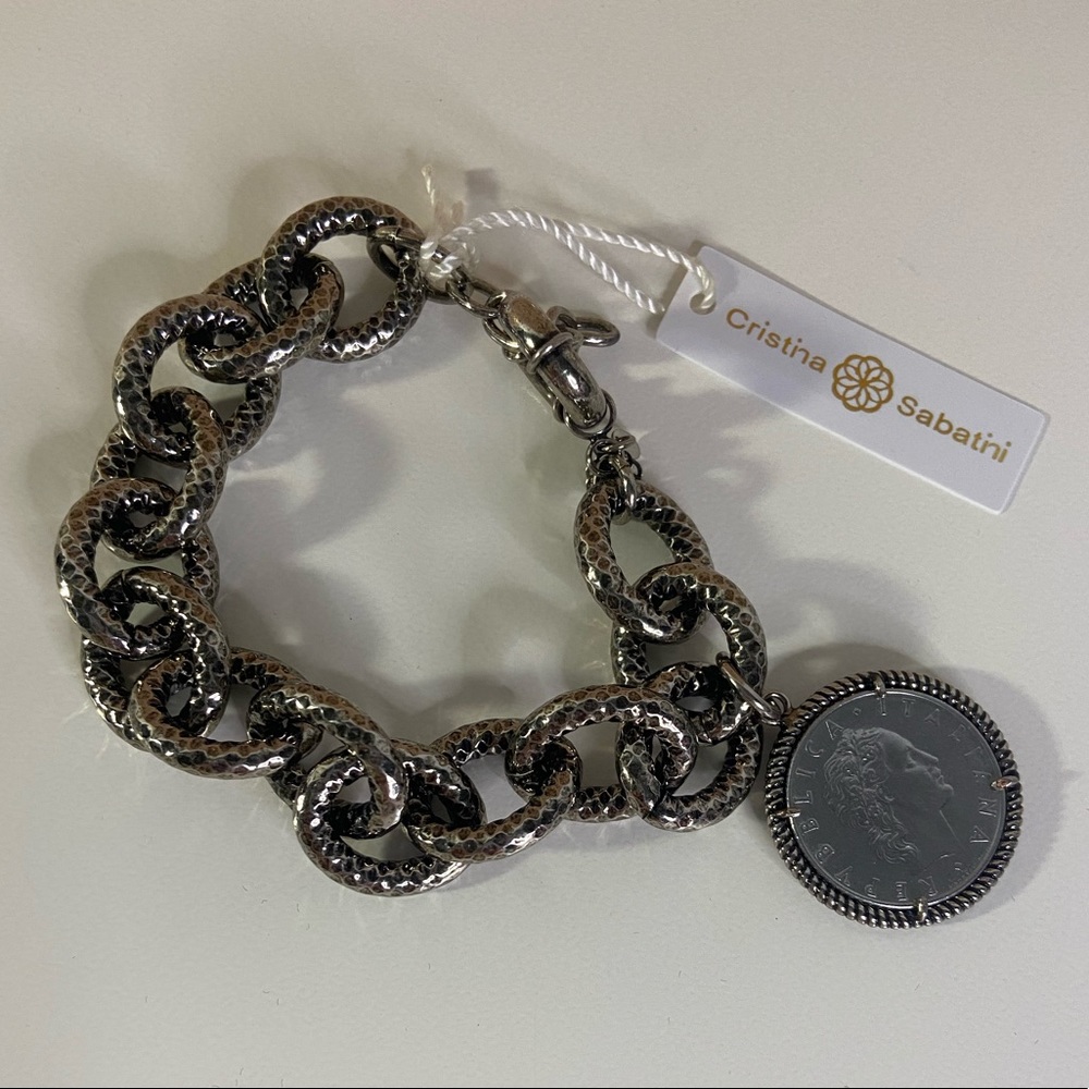 Cristina Sabatini Grey/Black Bracelet Chain with Coin